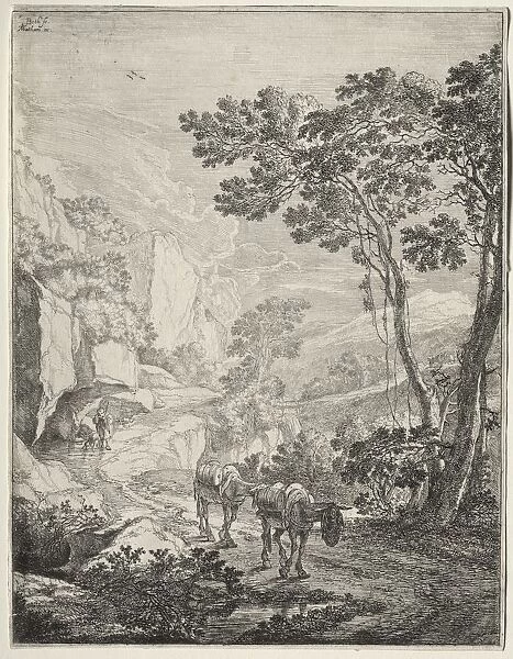 The Two Mules. Rocca Aquatico near Ancona. Creator: Jan Both (Dutch, c. 1618-1652); Matham
