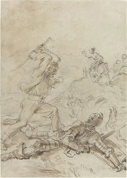 The Muleteer Attacking Don Quixote as He Lies Helpless on the Ground, 1780s. Creator: Jean-Honore Fragonard