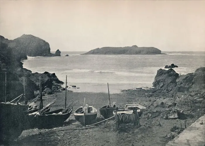 Framed Print : Mullion Cove - Showing Mullion Island, 1895 Framed Print : Mullion Cove - Showing Mullion Island, 1895