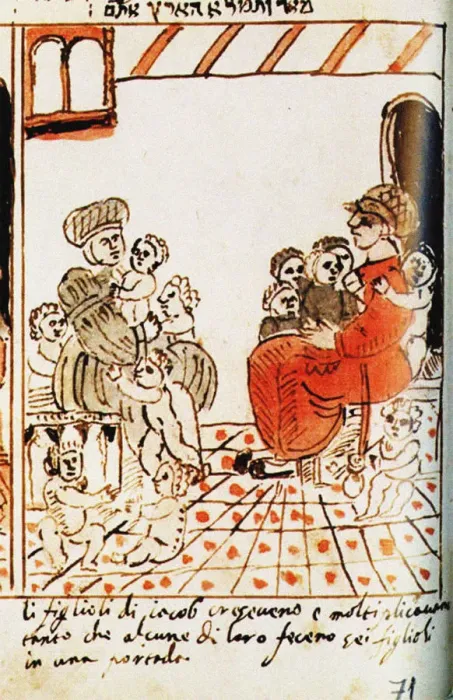 Framed Print : The multiplication of the Israelites in Egypt. The Codex Choumach (Picture Pentateuch of Moses dal C Artist: Del Castellazzo, Moise (Moses) (1460-1527) Framed Print : The multiplication of the Israelites in Egypt. The Codex Choumach (Picture Pentateuch of Moses dal C Artist: Del Castellazzo, Moise (Moses) (1460-1527)