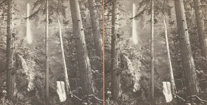 Framed Print : Multnomah Falls, Columbia River, 1867. Creator: Carleton Emmons Watkins Framed Print : Multnomah Falls, Columbia River, 1867. Creator: Carleton Emmons Watkins