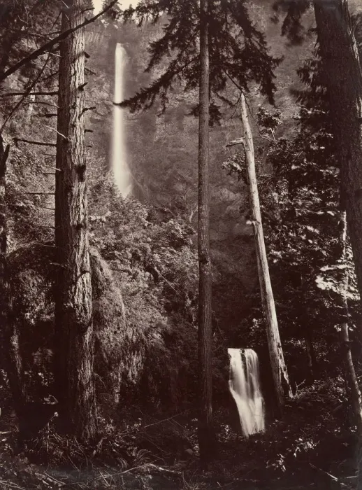 Framed Print : Multnomah Falls, Oregon, 1867, printed later. Creator: Carleton Emmons Watkins Framed Print : Multnomah Falls, Oregon, 1867, printed later. Creator: Carleton Emmons Watkins