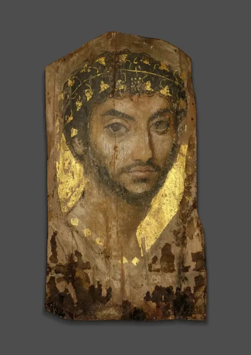 Framed Print : Mummy Portrait of a Man Wearing an Ivy Wreath, Fayum, Early to mid-2nd century Framed Print : Mummy Portrait of a Man Wearing an Ivy Wreath, Fayum, Early to mid-2nd century