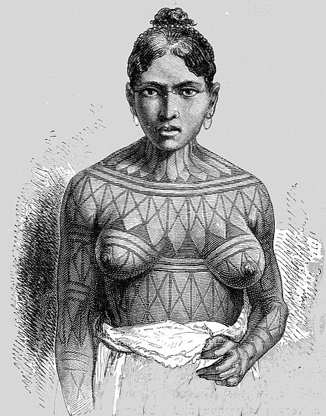 Mundi Rucu Girl, Tatooed; A Trip up the Trombetas, 1875. Creator: Unknown