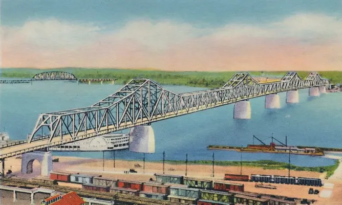 Framed Print : Municipal Bridge Connecting Louisville, Ky, and Jeffersonville, Ind. 1942. Artist Framed Print : Municipal Bridge Connecting Louisville, Ky, and Jeffersonville, Ind. 1942. Artist