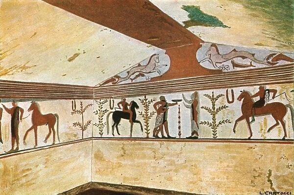 Mural painting in the Tomb of the Baron (Tomba del Barone) at Tarquinia, Italy, (1928)