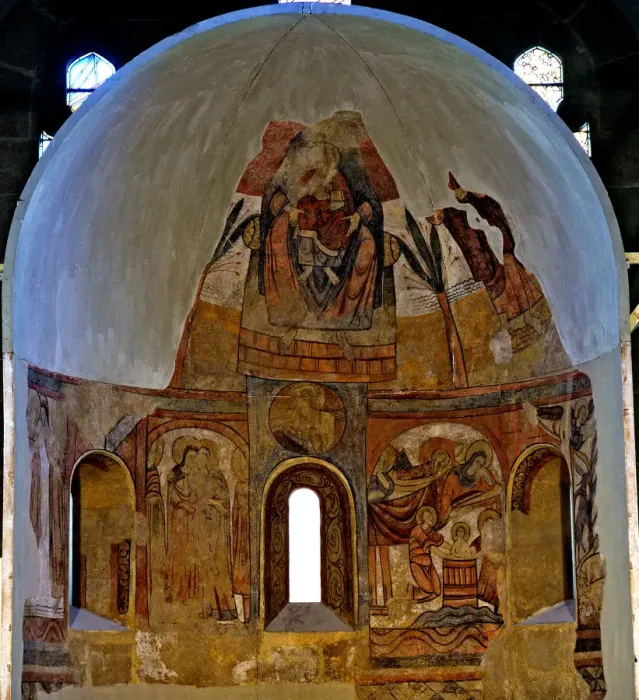 Framed Print : Murals in the apse with scenes of Jesus childhood and Pantocrator, Polinya c Framed Print : Murals in the apse with scenes of Jesus childhood and Pantocrator, Polinya c