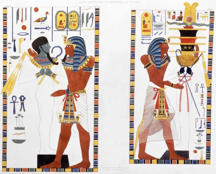 Framed Print : Two murals from the tombs of the Kings of Thebes, discovered by G Belzoni, 1820-1822 Framed Print : Two murals from the tombs of the Kings of Thebes, discovered by G Belzoni, 1820-1822