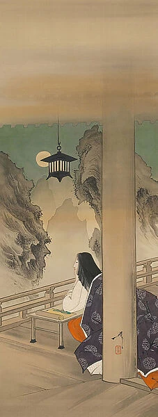Murasaki Shikibu at Ishiyamadera Temple, based on the print... ca. 1892. Creator