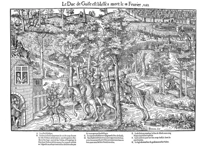 Framed Print : Murder of Francois de Lorraine, Duc de Guise, French Religious Wars, 18 February 1563 (1570). Artist: Jean Jacques Perrissin Framed Print : Murder of Francois de Lorraine, Duc de Guise, French Religious Wars, 18 February 1563 (1570). Artist: Jean Jacques Perrissin