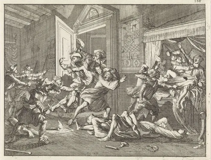 Framed Print : Murder of the Knights Templar at Zierikzee, 1312, 1700. Creator: Luyken, Caspar (1672-1708) Framed Print : Murder of the Knights Templar at Zierikzee, 1312, 1700. Creator: Luyken, Caspar (1672-1708)