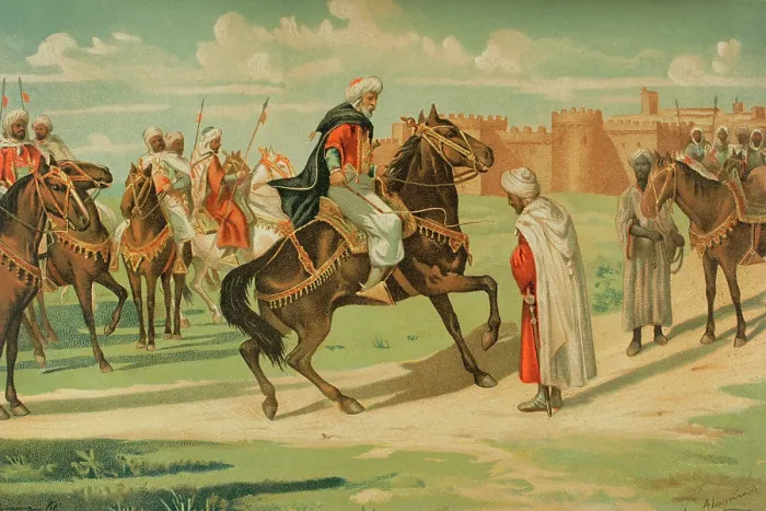 Framed Print : Musa Ibn Nusair (c640-716) whips Tarik ben Yihab's face for disobeying his order Framed Print : Musa Ibn Nusair (c640-716) whips Tarik ben Yihab's face for disobeying his order
