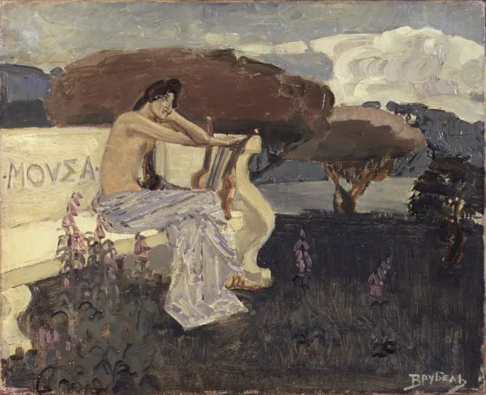 Framed Print : Muse. Design for a theatre curtain, c. 1890. Artist: Vrubel, Mikhail Alexandrovich (1856-1910) Framed Print : Muse. Design for a theatre curtain, c. 1890. Artist: Vrubel, Mikhail Alexandrovich (1856-1910)