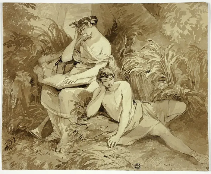 Framed Print : Muse and Poet, n.d. Creator: Alfred Chalon Framed Print : Muse and Poet, n.d. Creator: Alfred Chalon
