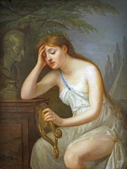 Framed Print : Muse of poetry mourning the death of Voltaire (La Muse de la poésie pleurant la mort de... 1785. Creator: Brossard de Beaulieu, Geneviève (1755-1835) Framed Print : Muse of poetry mourning the death of Voltaire (La Muse de la poésie pleurant la mort de... 1785. Creator: Brossard de Beaulieu, Geneviève (1755-1835)