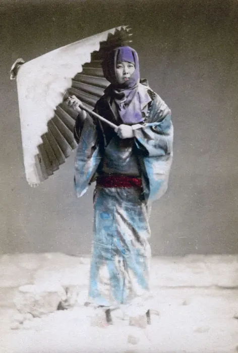 Framed Print : Museme, woman in winter costume, Japan, 1882. Artist: Felice Beato Framed Print : Museme, woman in winter costume, Japan, 1882. Artist: Felice Beato