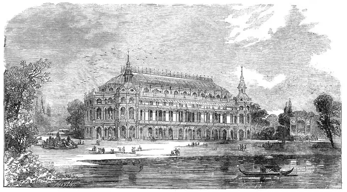 Framed Print : The Music-Hall to be erected in The Surrey Zoological Gardens, 1856. Creator: Smyth. The Music-Hall to be erected in The Surrey Zoological Gardens, 1856. Creator: Smyth Framed Print : The Music-Hall to be erected in The Surrey Zoological Gardens, 1856. Creator: Smyth. The Music-Hall to be erected in The Surrey Zoological Gardens, 1856. Creator: Smyth