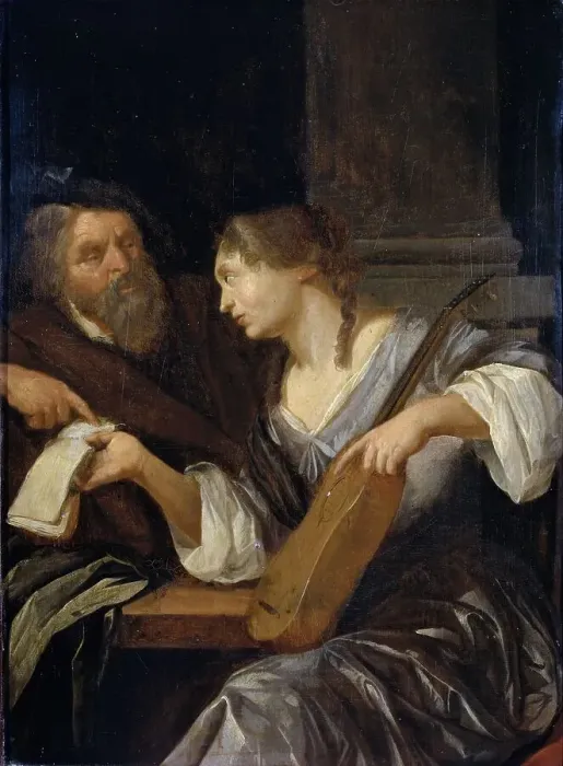 Framed Print : The music lesson, 1660-1690. Creator: Jacob Toorenvliet Framed Print : The music lesson, 1660-1690. Creator: Jacob Toorenvliet
