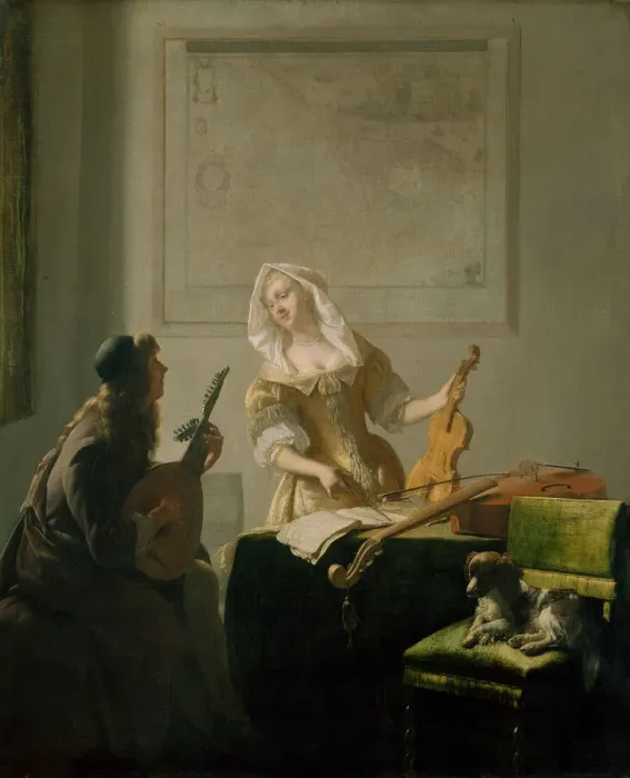Framed Print : The Music Lesson, 1671. Creator: Jacob Ochtervelt Framed Print : The Music Lesson, 1671. Creator: Jacob Ochtervelt