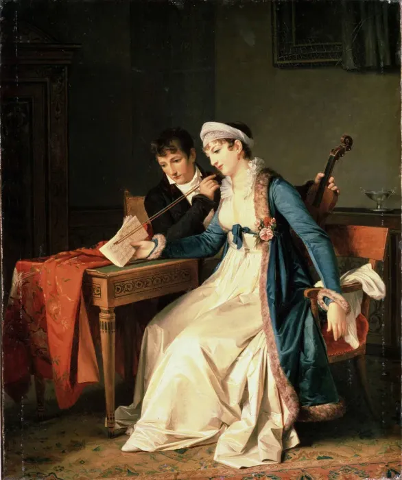Framed Print : The Music Lesson. Artist: Gerard, Marguerite (1761-1837) Framed Print : The Music Lesson. Artist: Gerard, Marguerite (1761-1837)
