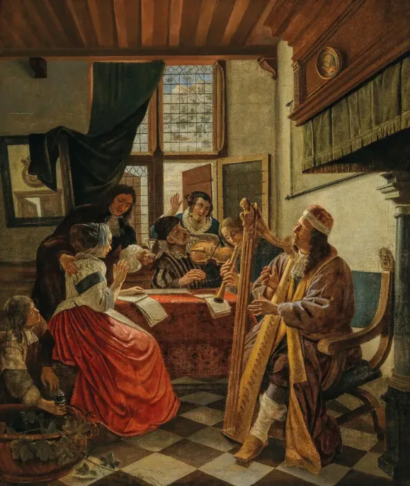 Framed Print : Music-making company in an interior, 1670s. Creator: De Man, Cornelis (1621-1706) Framed Print : Music-making company in an interior, 1670s. Creator: De Man, Cornelis (1621-1706)