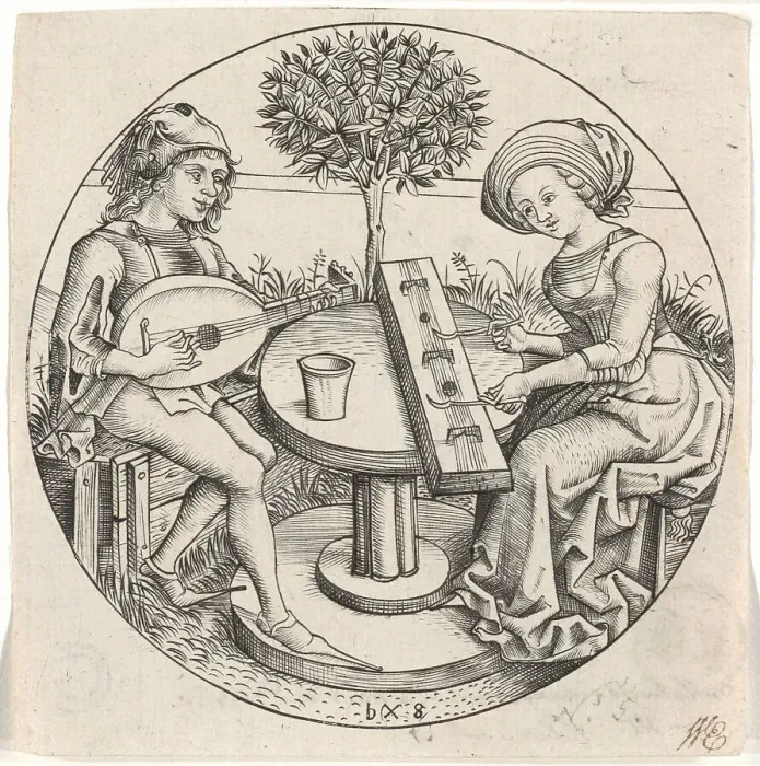 Framed Print : The Music Making Couple, 1470 / 80. Creator: Monogrammist b. g Framed Print : The Music Making Couple, 1470 / 80. Creator: Monogrammist b. g