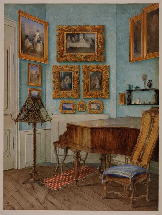 Framed Print : The Music Room of Fanny Hensel née Mendelssohn (1805-1847), 1849. Creator: Helfft, Julius Eduard (1818-1894) Framed Print : The Music Room of Fanny Hensel née Mendelssohn (1805-1847), 1849. Creator: Helfft, Julius Eduard (1818-1894)