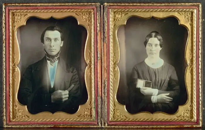Framed Print : The Music Teacher and His Wife, c. 1850s. Creator: Unidentified Photographer Framed Print : The Music Teacher and His Wife, c. 1850s. Creator: Unidentified Photographer