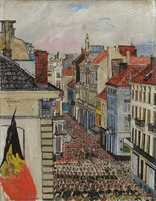 Framed Print : Music in Vlaanderenstraat, 1891. Creator: James Ensor Framed Print : Music in Vlaanderenstraat, 1891. Creator: James Ensor