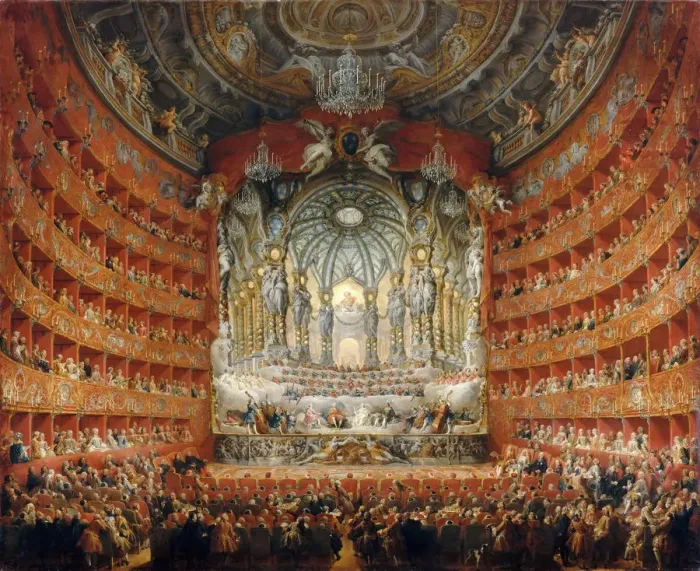 Framed Print : Musical feast given by the cardinal de La Rochefoucauld in the Teatro Argentina in Rome in 1747. Artist: Panini, Giovanni Paolo (1691-1765) Framed Print : Musical feast given by the cardinal de La Rochefoucauld in the Teatro Argentina in Rome in 1747. Artist: Panini, Giovanni Paolo (1691-1765)