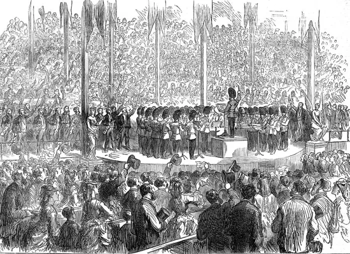 Framed Print : Musical Festival at Boston: band of the Grenadier Guards playing The Star-Spangled Banner, 1872. Creator: Unknown Framed Print : Musical Festival at Boston: band of the Grenadier Guards playing The Star-Spangled Banner, 1872. Creator: Unknown