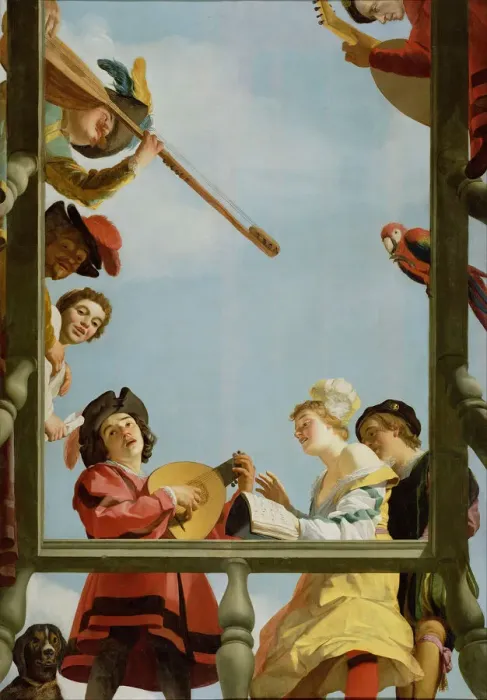 Framed Print : Musical Group on a Balcony, 1622. Artist: Honthorst, Gerrit, van (1590-1656) Framed Print : Musical Group on a Balcony, 1622. Artist: Honthorst, Gerrit, van (1590-1656)