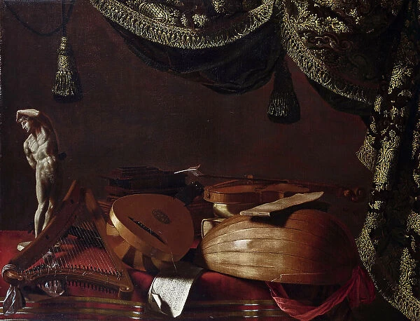 Musical instruments and statuette, c. 1660. Creator: Baschenis, Evaristo (1617-1677)