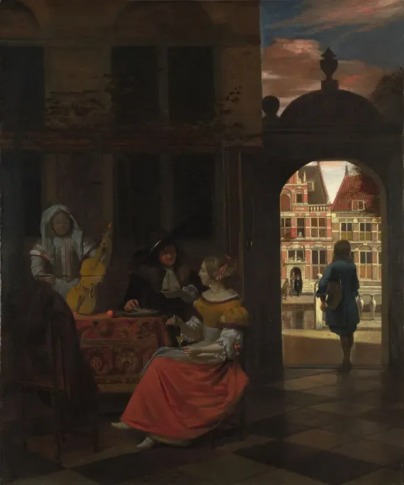 Framed Print : A Musical Party in a Courtyard, 1677. Artist: Hooch, Pieter, de (1629-1684) Framed Print : A Musical Party in a Courtyard, 1677. Artist: Hooch, Pieter, de (1629-1684)