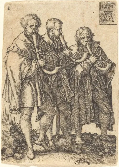 Framed Print : Three Musicians, 1551. Creator: Heinrich Aldegrever Framed Print : Three Musicians, 1551. Creator: Heinrich Aldegrever