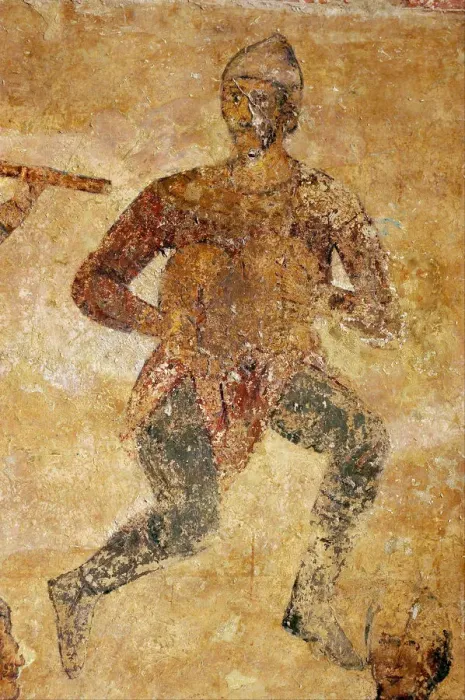 Framed Print : Musicians and acrobats (detail). Artist: Ancient Russian frescos Framed Print : Musicians and acrobats (detail). Artist: Ancient Russian frescos