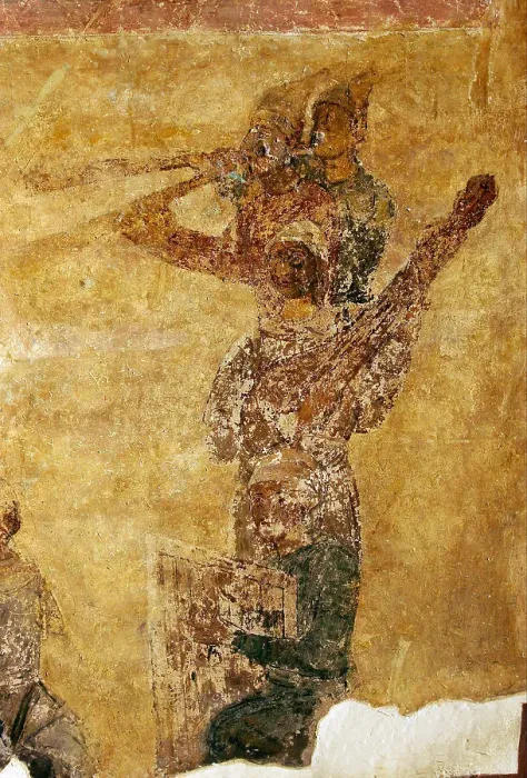 Framed Print : Musicians and acrobats (detail). Artist: Ancient Russian frescos Framed Print : Musicians and acrobats (detail). Artist: Ancient Russian frescos