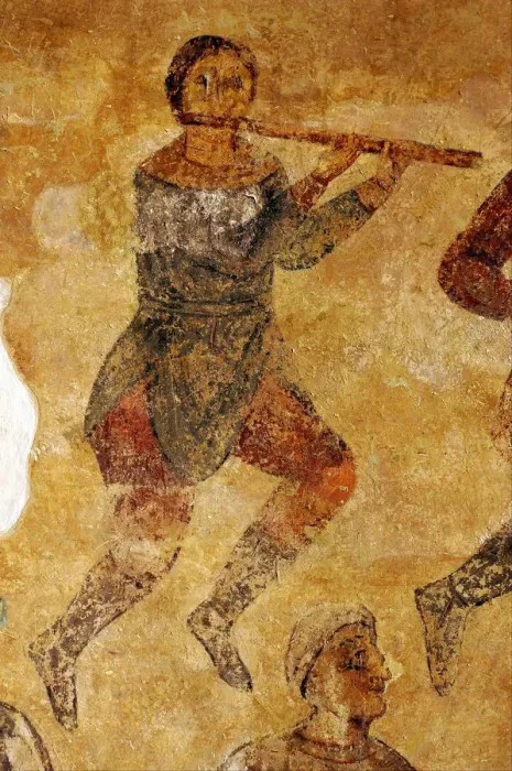 Framed Print : Musicians and acrobats (detail). Artist: Ancient Russian frescos Framed Print : Musicians and acrobats (detail). Artist: Ancient Russian frescos