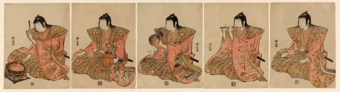 Framed Print : Five Musicians (Gonin bayashi), c. 1783. Creator: Torii Kiyonaga Framed Print : Five Musicians (Gonin bayashi), c. 1783. Creator: Torii Kiyonaga