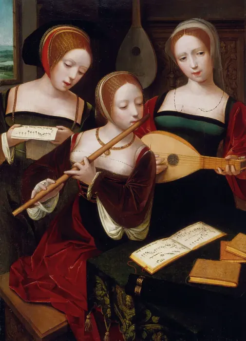 Framed Print : Three musicians / Three ladies playing music, c1530. Creator: Master of the Female Half-Lengths Framed Print : Three musicians / Three ladies playing music, c1530. Creator: Master of the Female Half-Lengths