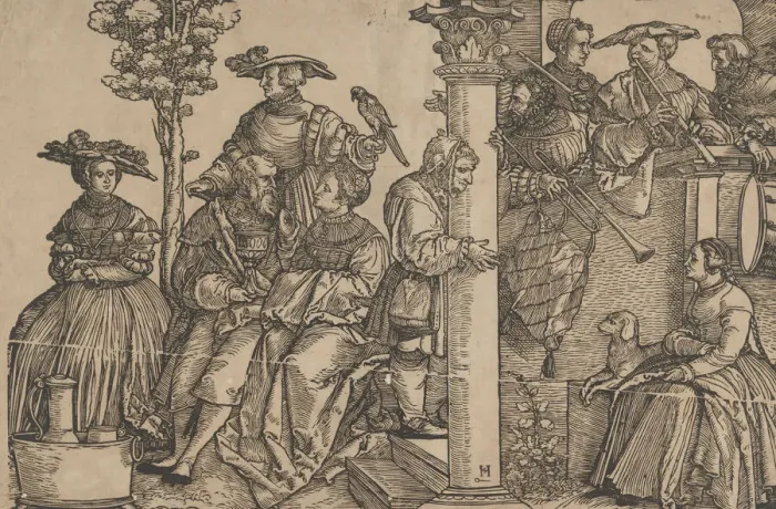 Framed Print : Musicians and Onlookers. Creator: Hans Schaufelein the Elder Framed Print : Musicians and Onlookers. Creator: Hans Schaufelein the Elder