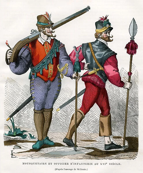 Musketeer and infantry officer, 16th century (1882-1884). Artist: Pontenier