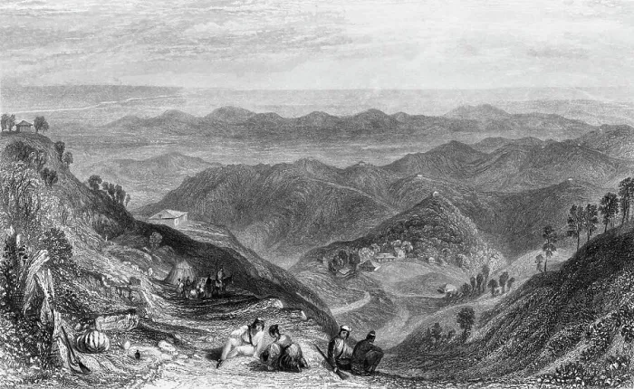 Framed Print : Mussooree and the Dhoon, from Landour, 1845. Creator: Unknown Framed Print : Mussooree and the Dhoon, from Landour, 1845. Creator: Unknown