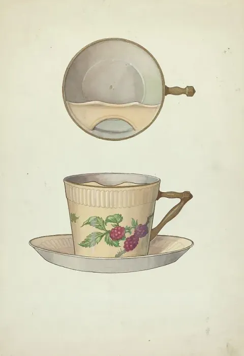 Framed Print : Mustache Cup and Saucer, c. 1953. Creator: Dana Bartlett Framed Print : Mustache Cup and Saucer, c. 1953. Creator: Dana Bartlett