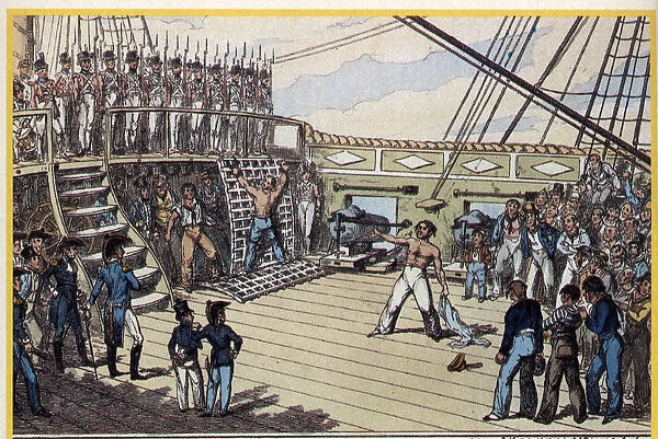 Mutiny on board in a war ship, by sailors, for the punishment by lash to a companion