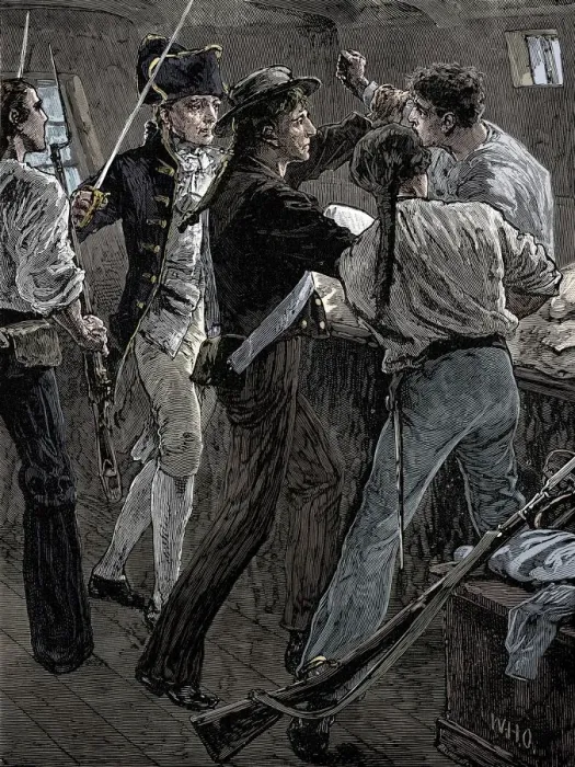 Framed Print : Mutiny of the crew of the Bounty, 1789 (late 19th century) Framed Print : Mutiny of the crew of the Bounty, 1789 (late 19th century)