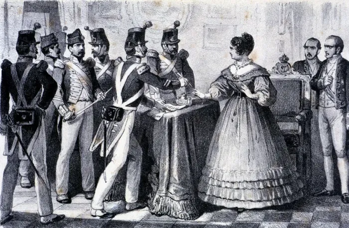Framed Print : Mutiny of the sergeants that force the Regent Maria Cristina to restore the Constitution Framed Print : Mutiny of the sergeants that force the Regent Maria Cristina to restore the Constitution