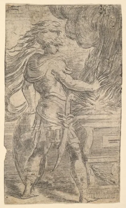 Framed Print : Mutius Scaevola placing his hand in the flames (left half of a composition, whose righ Framed Print : Mutius Scaevola placing his hand in the flames (left half of a composition, whose righ
