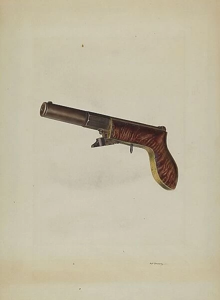 Muzzle Loading Pistol, c. 1940. Creator: Alf Bruseth