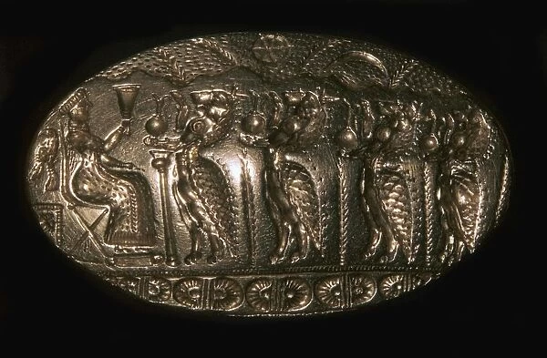 Mycenaean gold signet ring picturing a fertility rite, 13th century BC